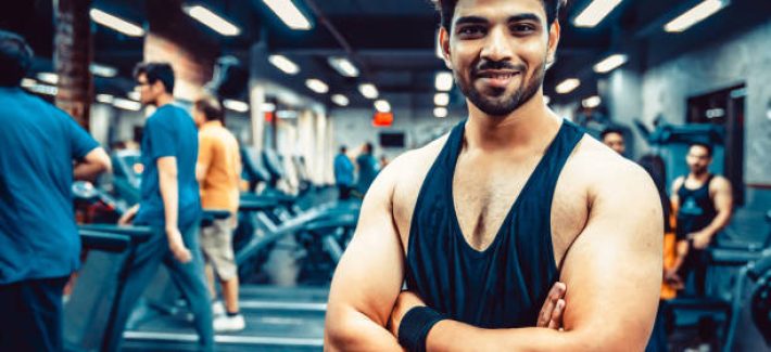 India, Fitness, Healthy Lifestyle - Indian man looking at the camera for a portrait